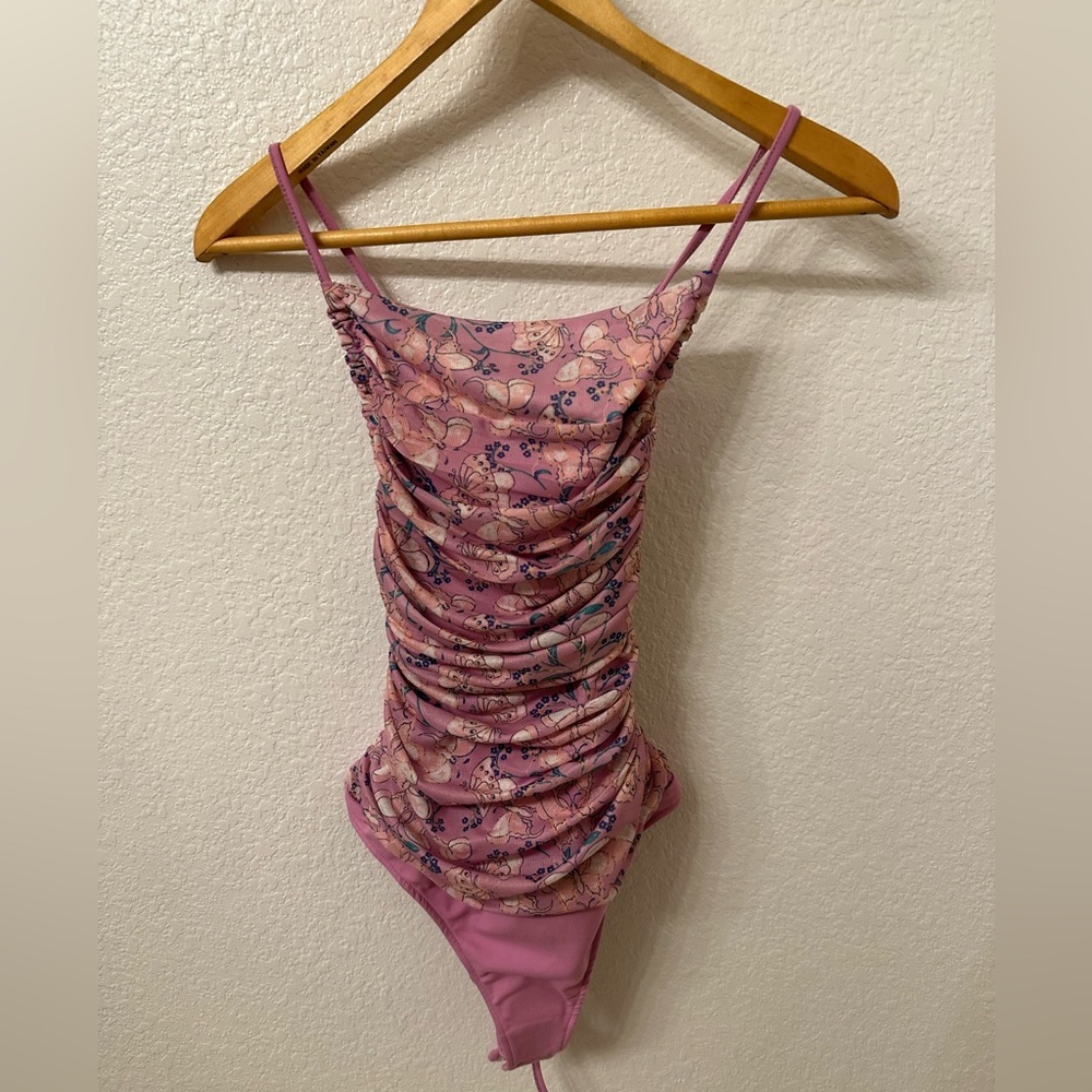 NWT Free People Milkshake Mesh Butterfly Ruched Bodysuit - Picture 3 of 8